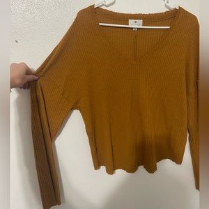 Mustard tan cozy free people trapeze sweater